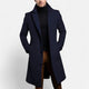 Men's long coat with notched lapels, button front and side pockets