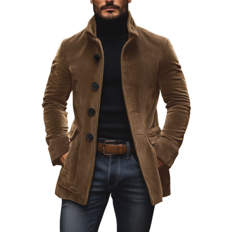 Men's corduroy stand-collar jacket with button front