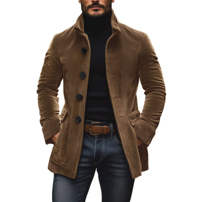 Men's corduroy stand-collar jacket with button front