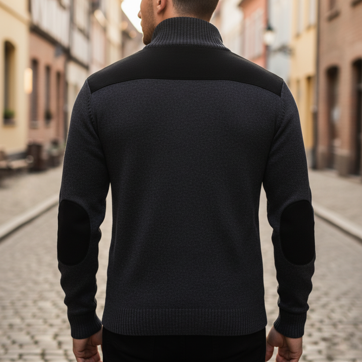 Men's half-zip sweater with mock neck and contrast details