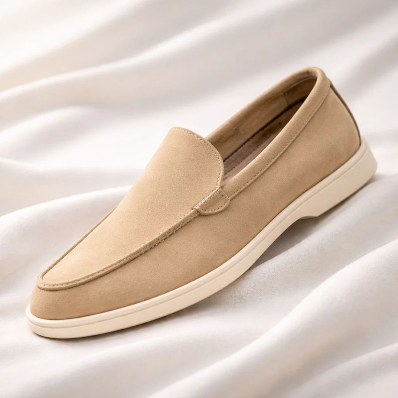 Men's slip-on moccasin loafer with stitched moc toe and low-profile sole