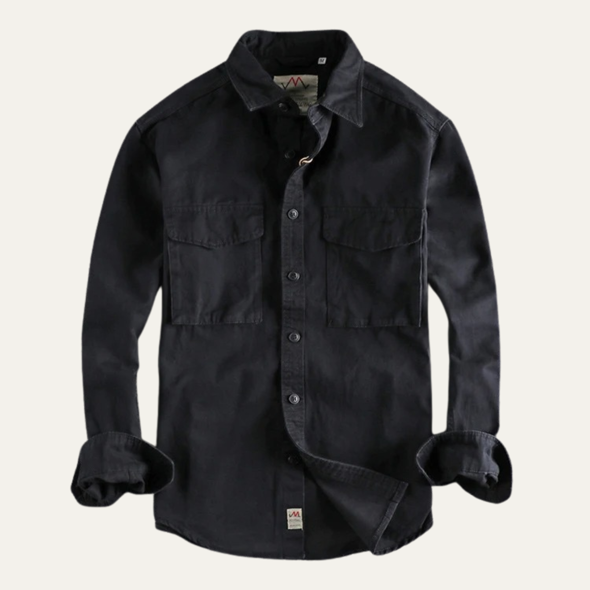 Men's long-sleeve utility shirt with button front and two flap chest pockets