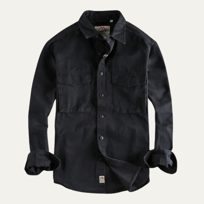 Men's long-sleeve utility shirt with button front and two flap chest pockets