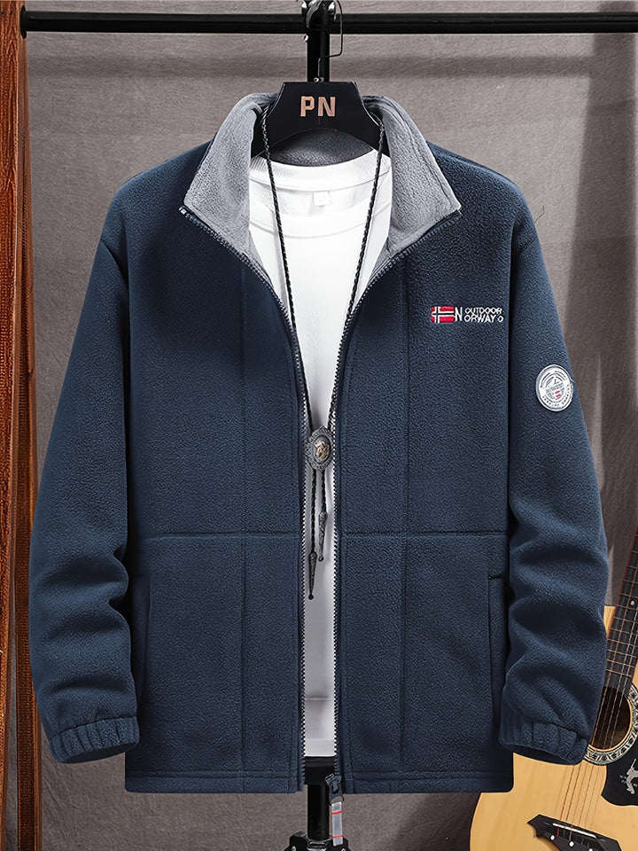 Men's textured fleece jacket with high collar and zipped pockets