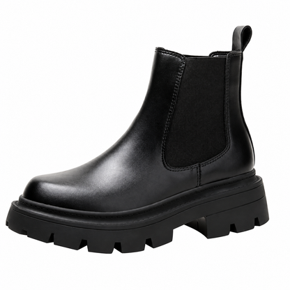 Chelsea boots with elastic side panels, rear pull tabs and chunky lug soles