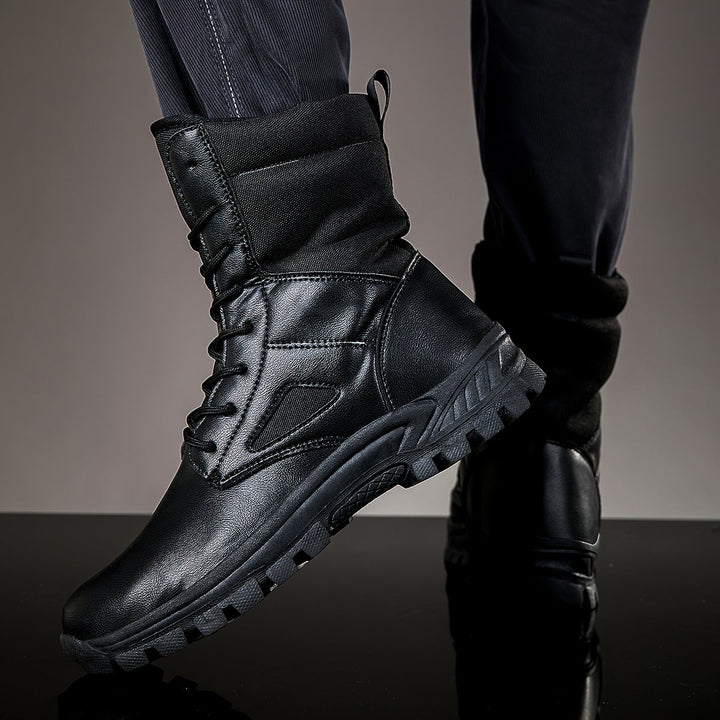 Unisex high-shaft lace-up boots with lug soles