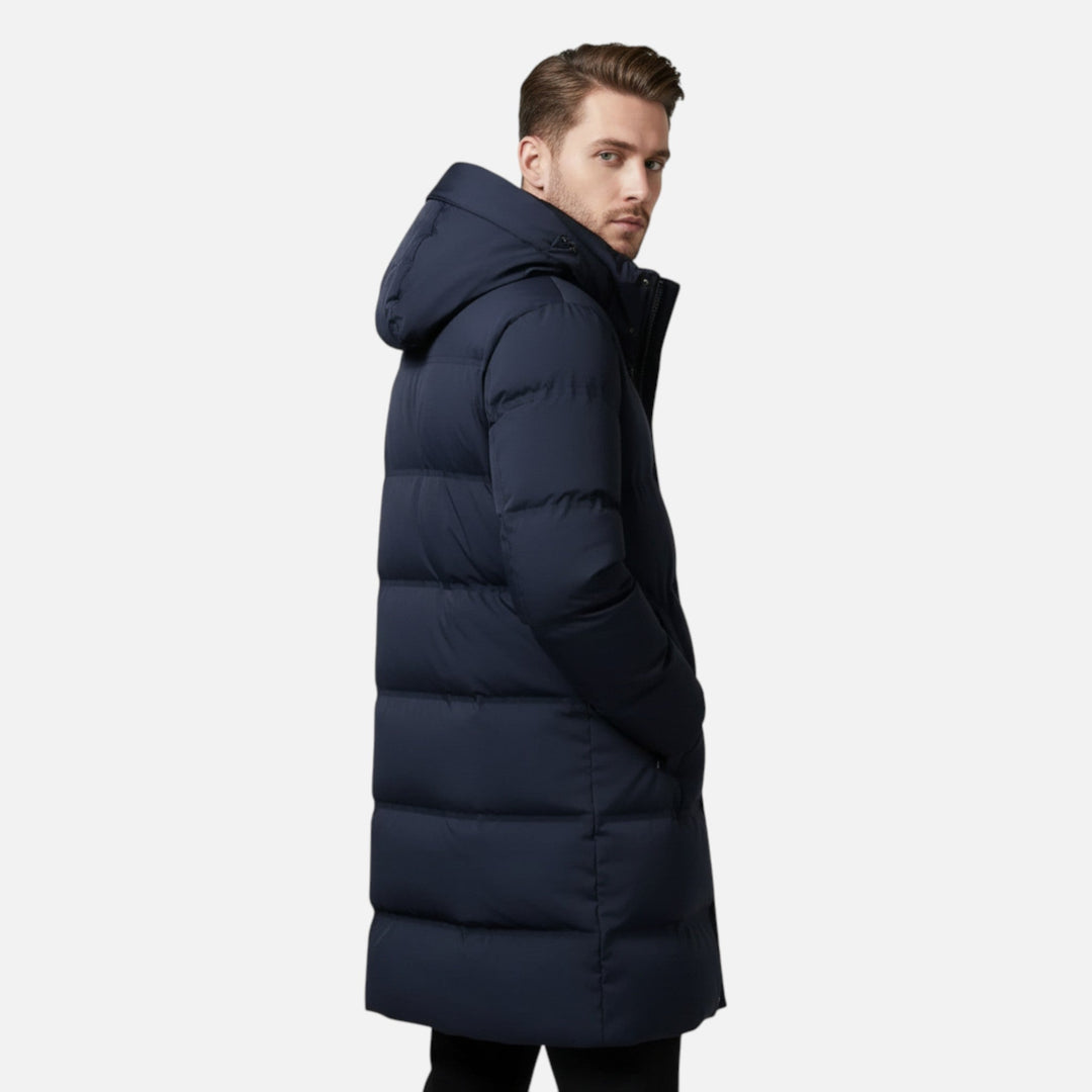 Men's hooded longline quilted puffer parka