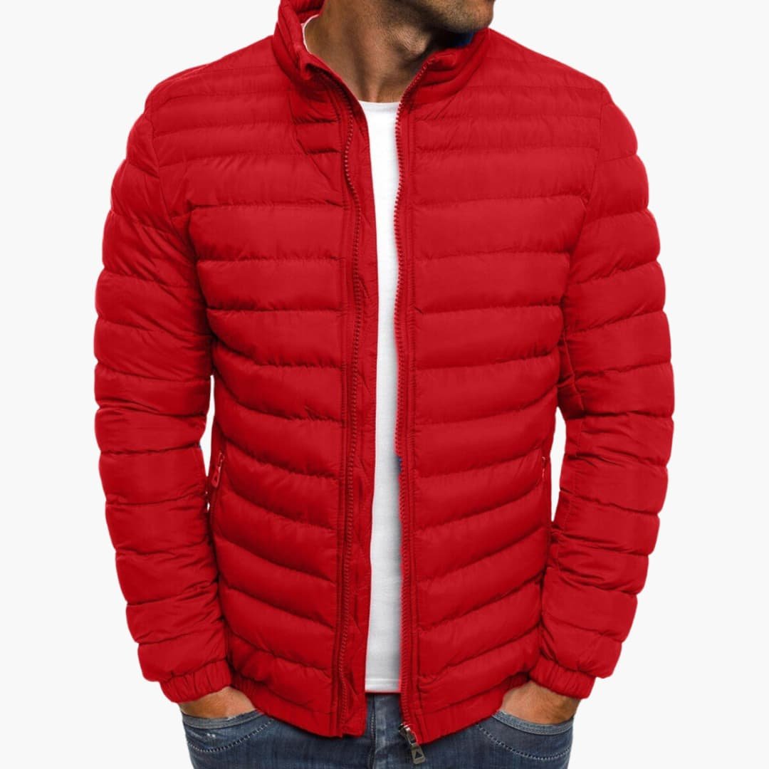 Men's quilted puffer jacket with stand collar, long sleeves and zipped pockets