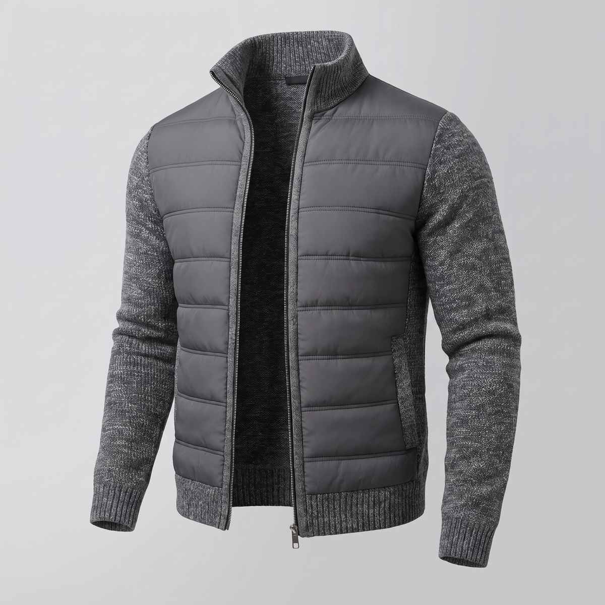 Quilted unisex puffer jacket with long sleeves and hip-length cut