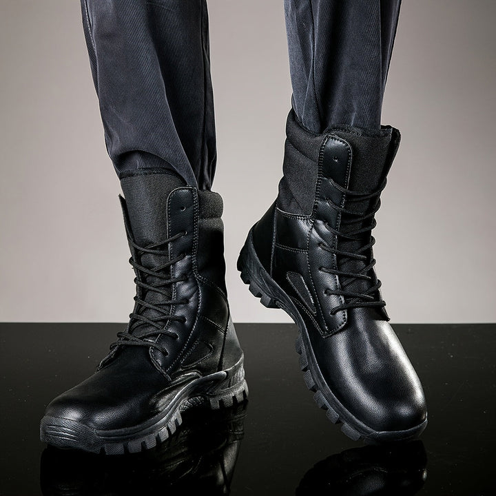 Unisex high-shaft lace-up boots with lug soles