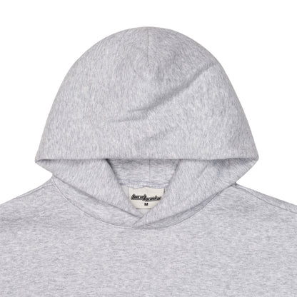Grey unisex hoodie with a hooded neckline and long sleeves