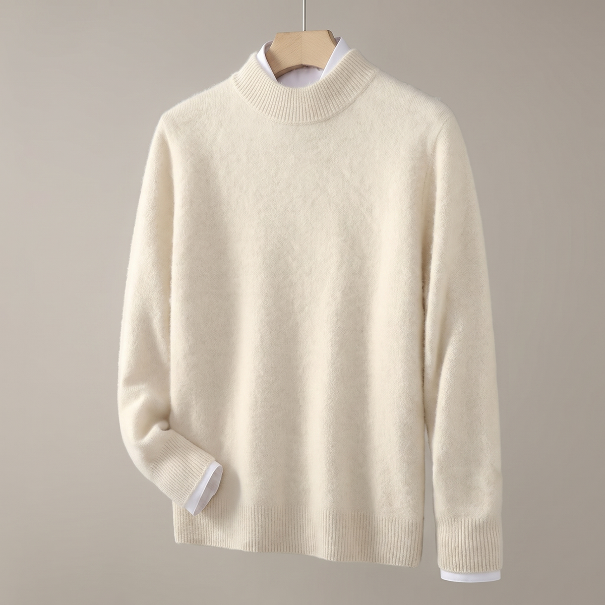 Unisex mock neck knit sweater with long sleeves and ribbed trims