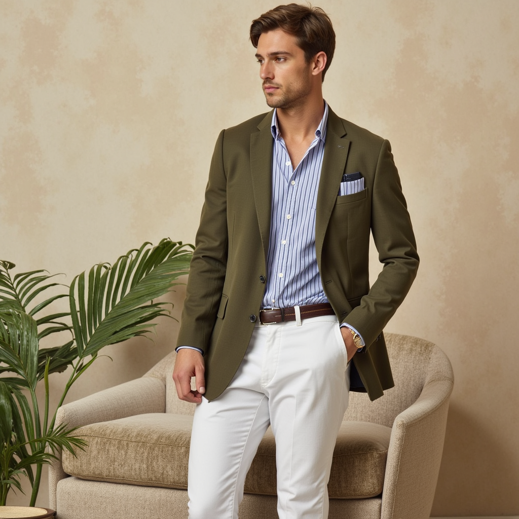 Men's tailored blazer with notched lapels, long sleeves and button fastening