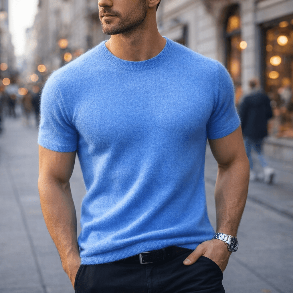 Men's Crew Neck Short Sleeve T-Shirt, Green, Blue