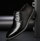 Men's pointed-toe lace-up dress shoes with a low heel