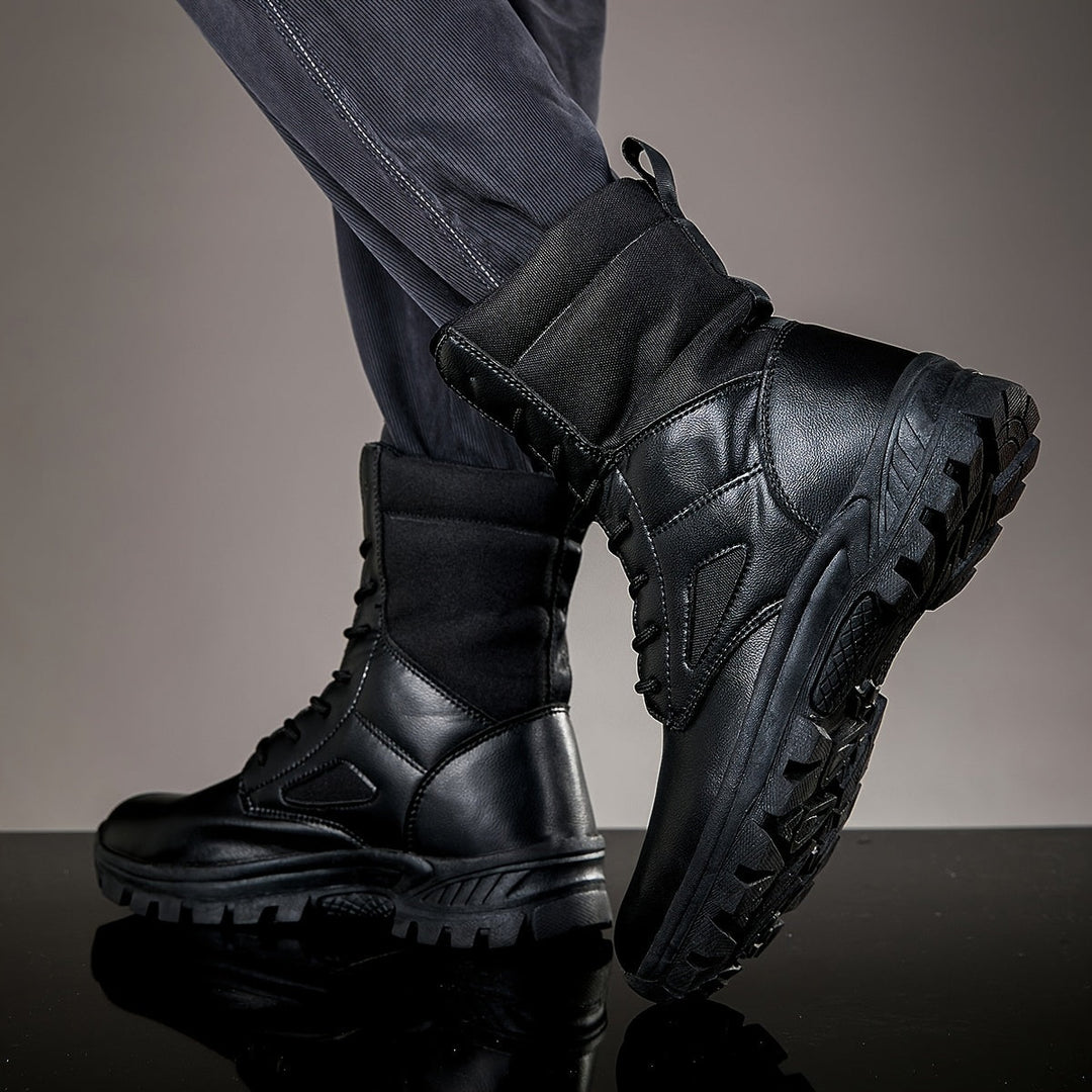 Unisex high-shaft lace-up boots with lug soles
