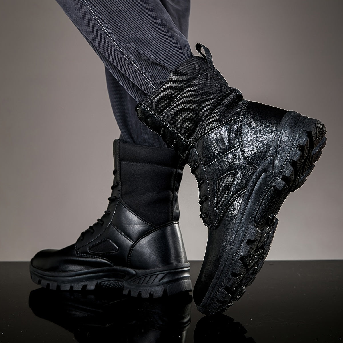 Unisex high-shaft lace-up boots with lug soles