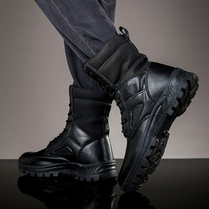 Unisex high-shaft lace-up boots with lug soles