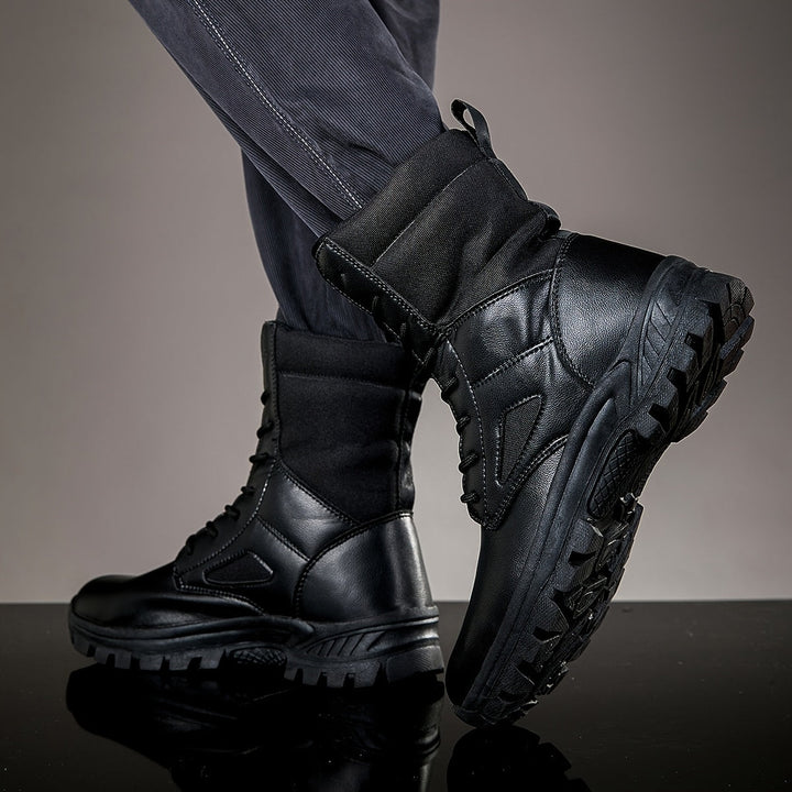 Unisex high-shaft lace-up boots with lug soles