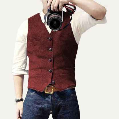 Men's button-up waistcoat with V-neckline and front pockets