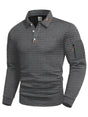Men's long-sleeve quilted polo shirt with button placket and zipped sleeve pocket