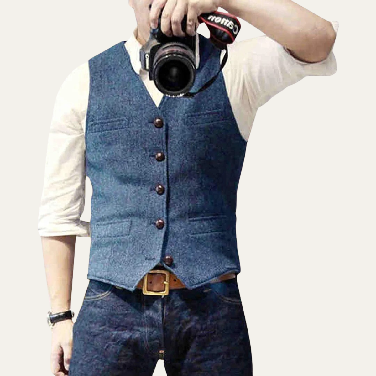 Men's button-up waistcoat with V-neckline and front pockets