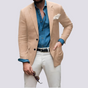 Men's button front blazer with notched lapels, long sleeves and flap pockets