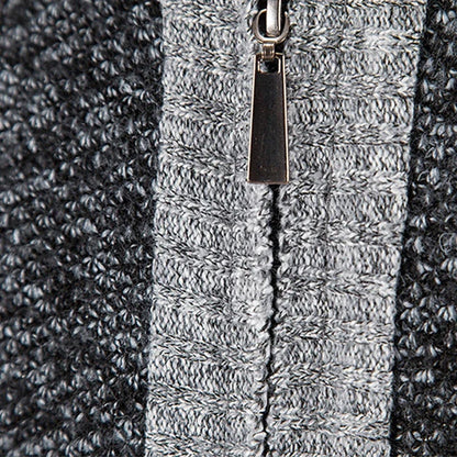 Men's textured zip jacket with stand collar, geometric panels and long sleeves