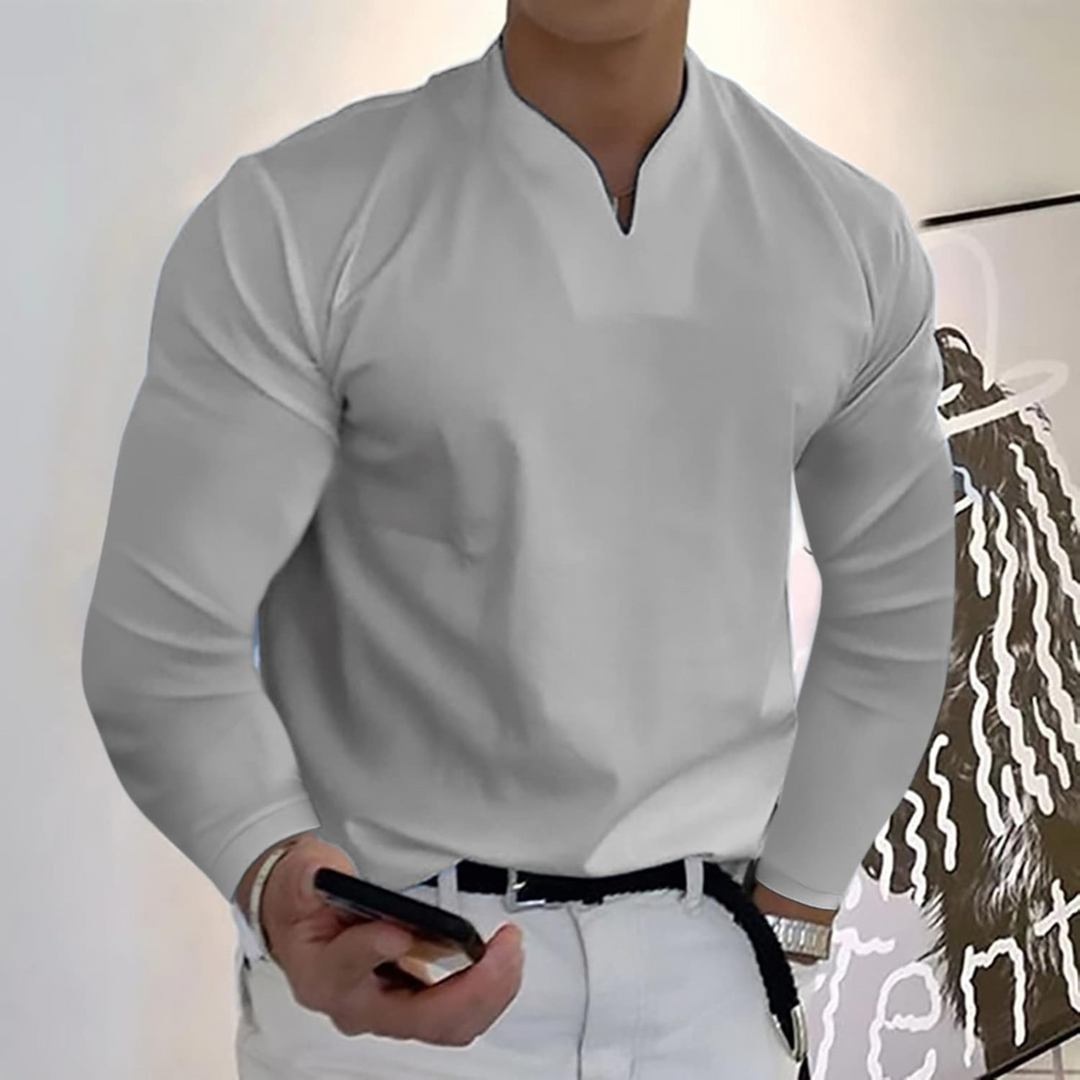 Men's Long Sleeve Polo Shirt, V-Neck Quick-Dry Casual Smart Polo Regular Fit