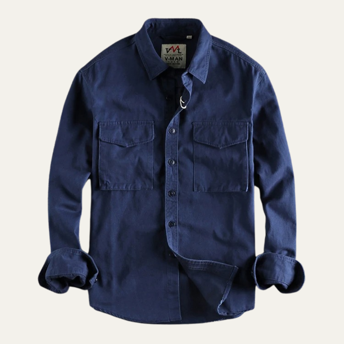 Men's long-sleeve utility shirt with button front and two flap chest pockets