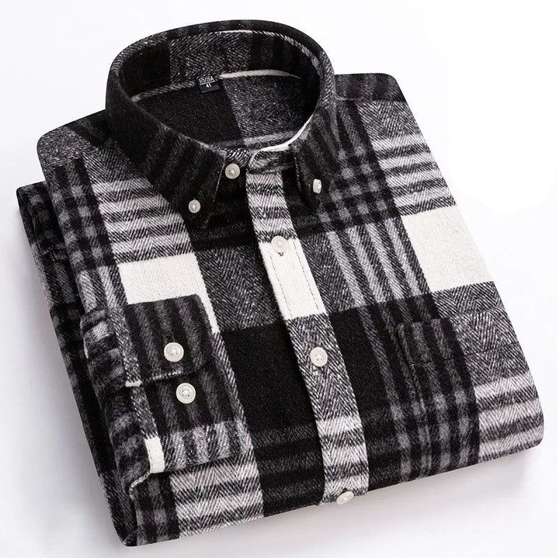 Long-sleeve checked flannel shirt with button-down collar and chest pocket
