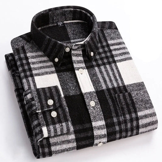 Long-sleeve checked flannel shirt with button-down collar and chest pocket