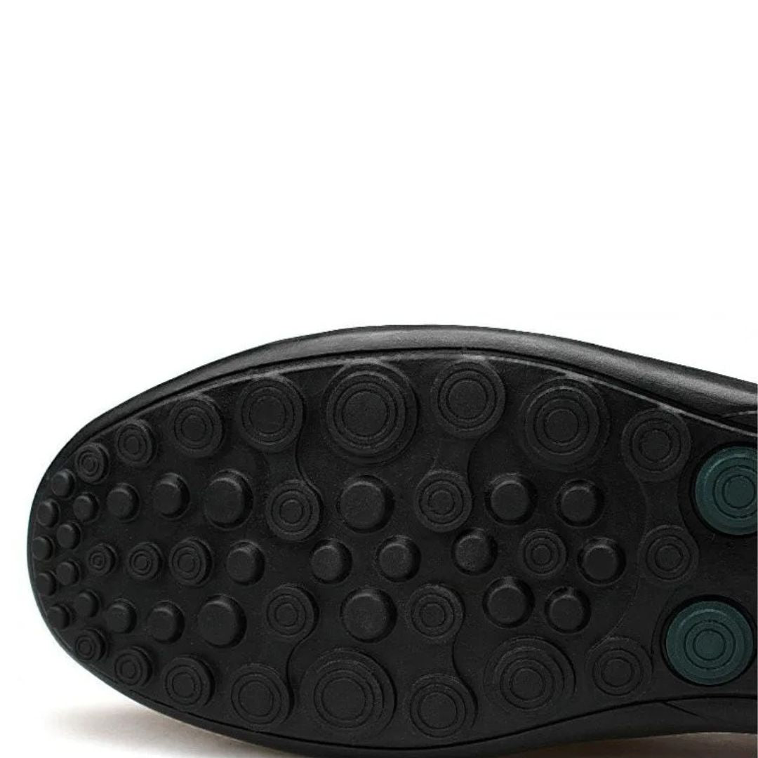 Men's slip-on loafer with moccasin stitching, perforated detail and textured flat sole