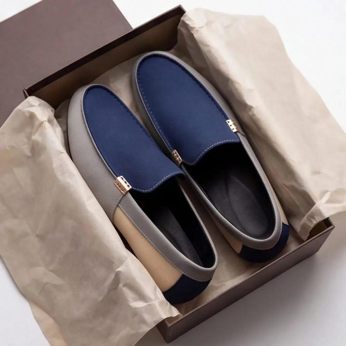 Colour block canvas loafers with rounded toes and flat soles
