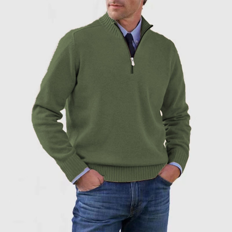 Men's plain half-zip sweater with ribbed mock neck