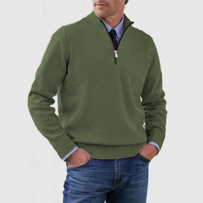 Men's plain half-zip sweater with ribbed mock neck