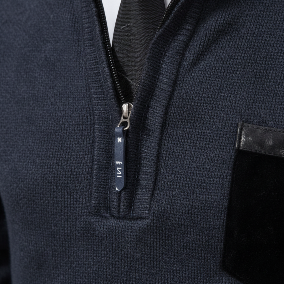 Men's half-zip sweater with mock neck and contrast details