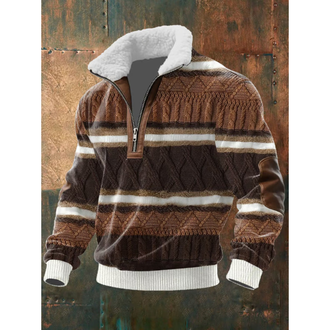 Men's textured half-zip sweater with mock neck, long sleeves and ribbed trims