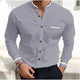 Men's Long Sleeve Grandad Collar Shirt, Contrast Trim Button-Front Business Casual Shirt