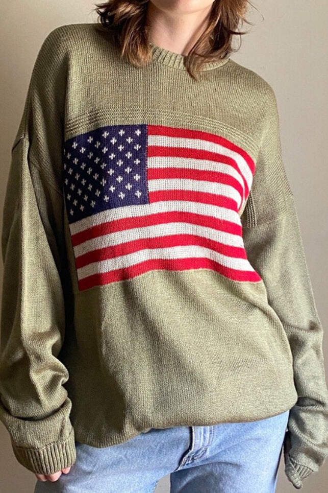High-neck sweater with a flag graphic