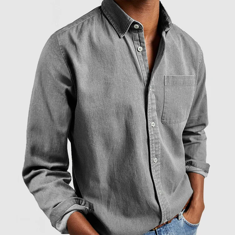 Men's Breathable Smart Casual Shirt, Long Sleeve Button-Down Regular Fit Dress Shirt