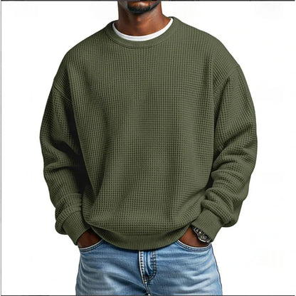 Men's textured crew neck sweatshirt with long sleeves and ribbed trims