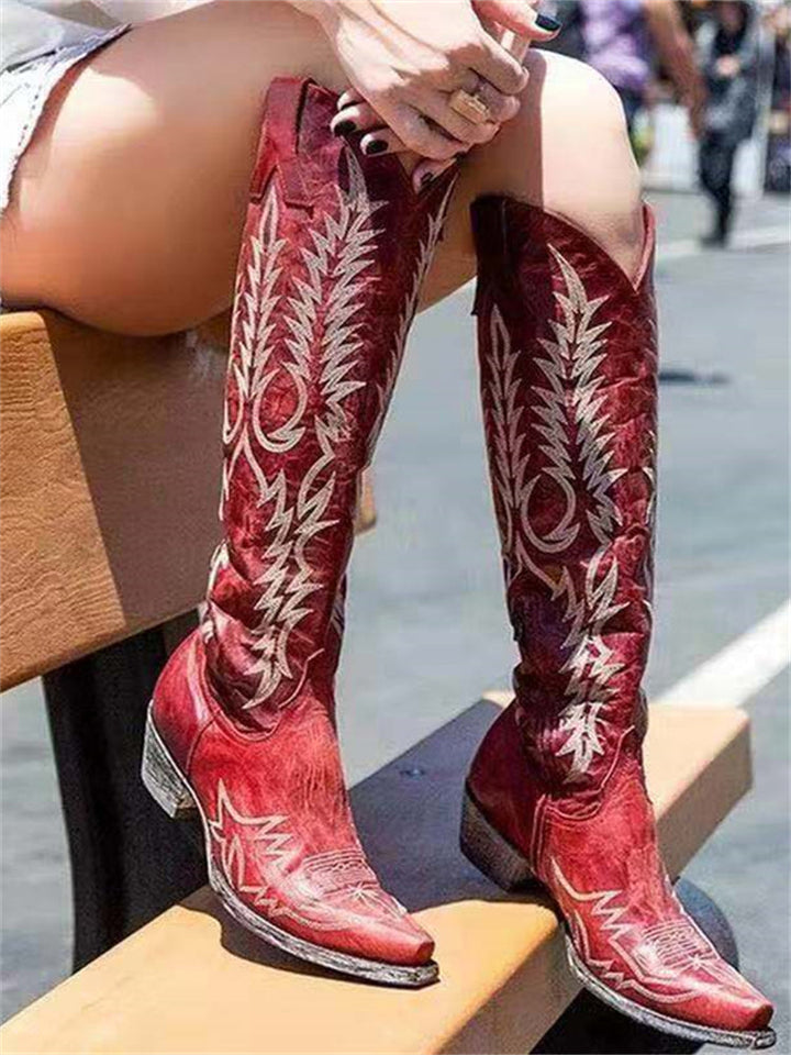 Embroidered knee-high Western cowboy boots