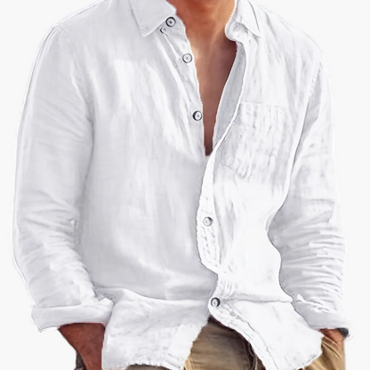 Men's long-sleeve textured button shirt with collar and chest pocket
