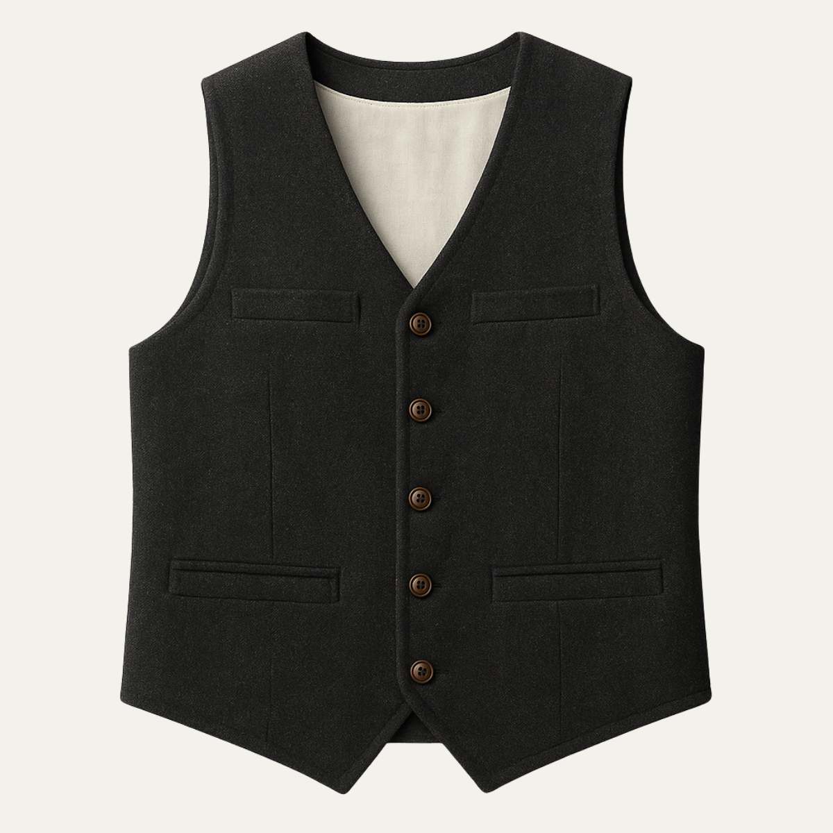 Men's sleeveless textured button waistcoat with V-neck and front pockets