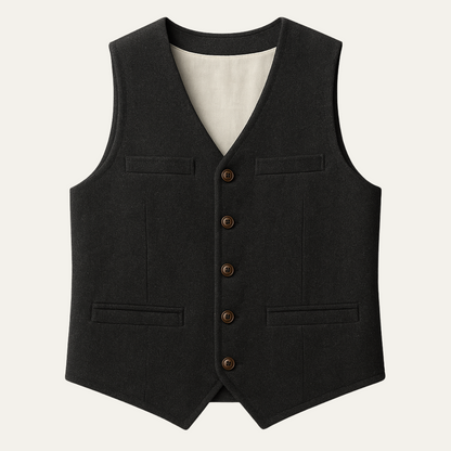 Men's sleeveless textured button waistcoat with V-neck and front pockets