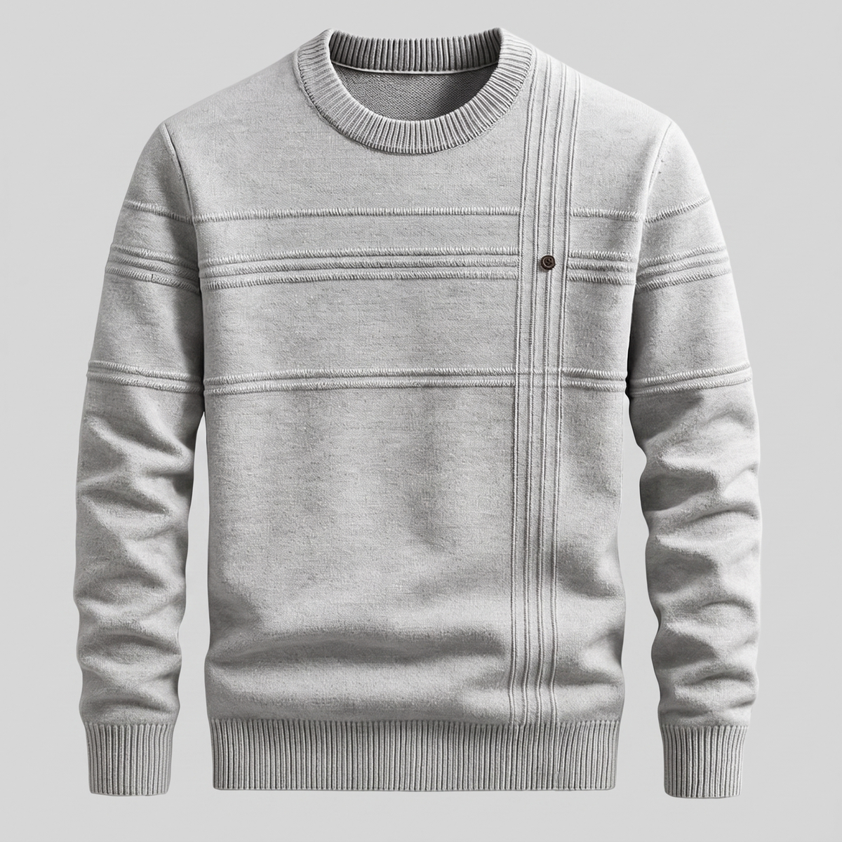 Men's crew neck knit sweater with ribbed horizontal and vertical detailing