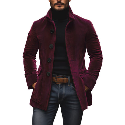 Men's corduroy stand-collar jacket with button front