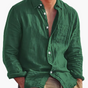Men's long-sleeve textured button shirt with collar and chest pocket