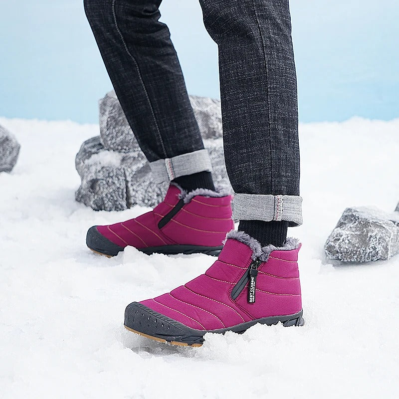 Quilted ankle boots with side zip, fleece-look trim and textured flat soles